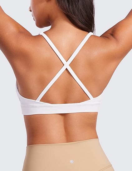 Deep V-Neck Sports Bras for Women - Spaghetti Strap Criss Cross Padded Top Low Coverage Wireless Yoga